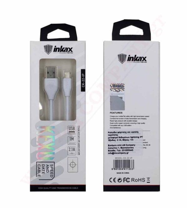 Inkax CK-22 1M 2.1A Iphone USB to Lightning Cable